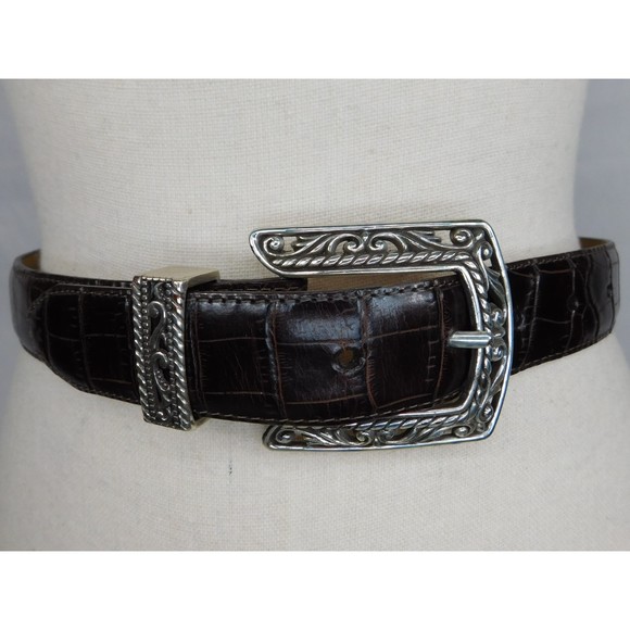 BRIGHTON BROWN EMBOSSED LEATHER BELT MED - Picture 5 of 9